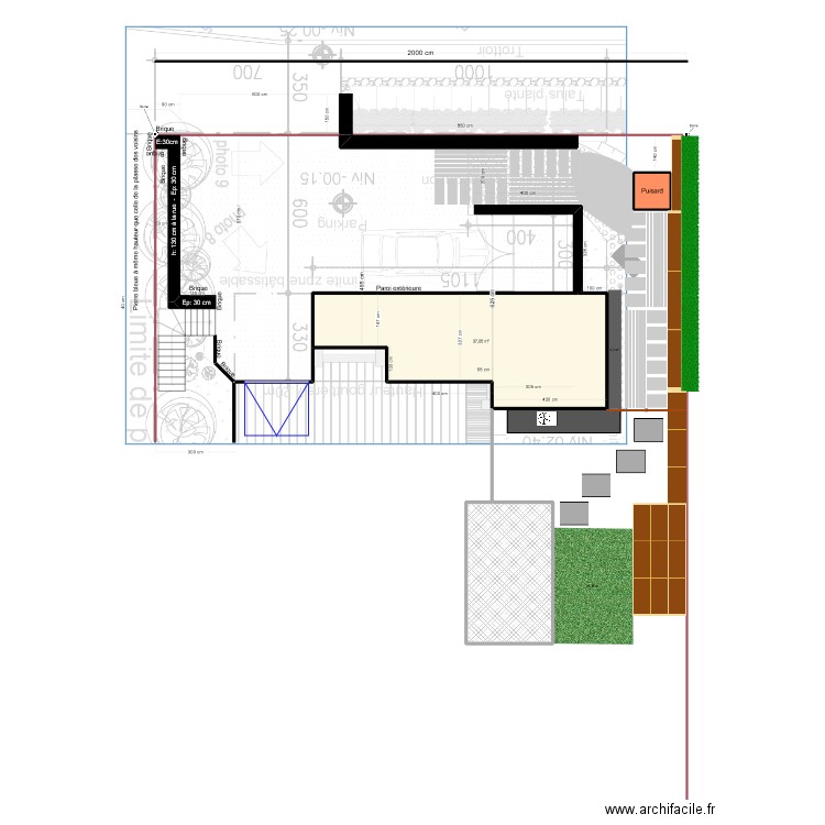 Aménagement extérieur. Plan de 5 pièces et 56 m2