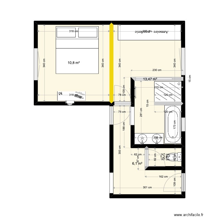 Actuel Chambre Evian projet 2. Plan de 4 pièces et 32 m2