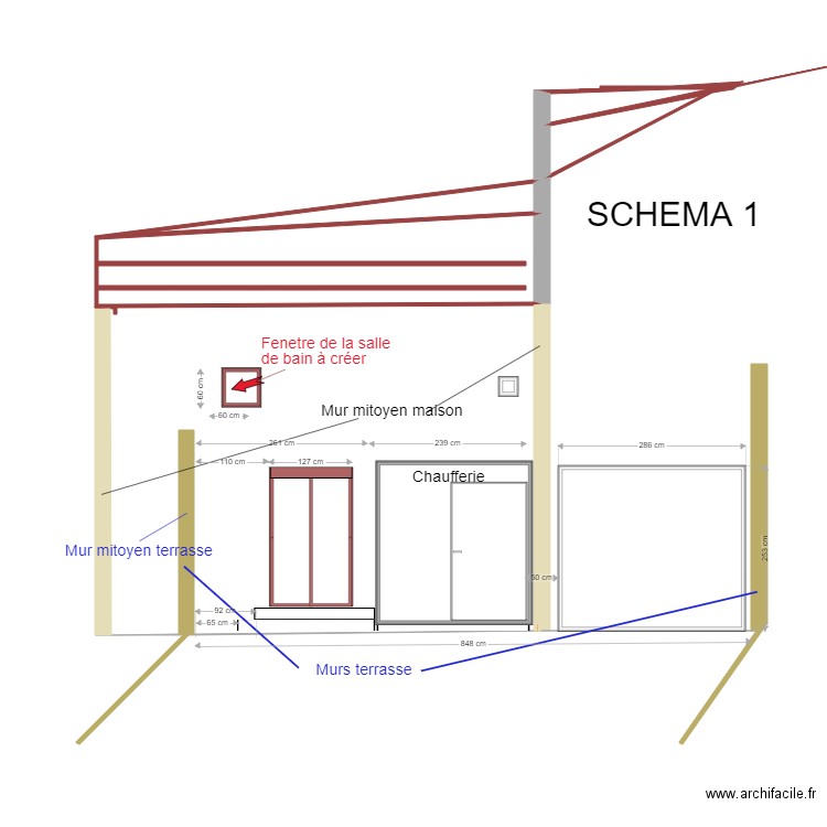 FACADE  COTE SUD EST 2. Plan de 7 pièces et 41 m2