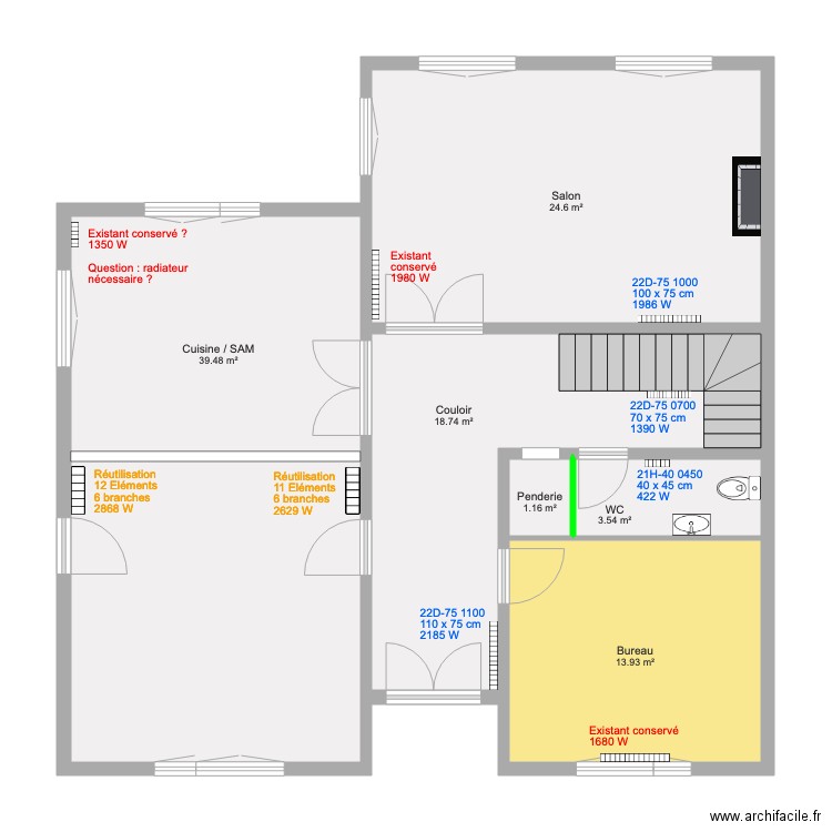 RDC radiateurs. Plan de 0 pièce et 0 m2