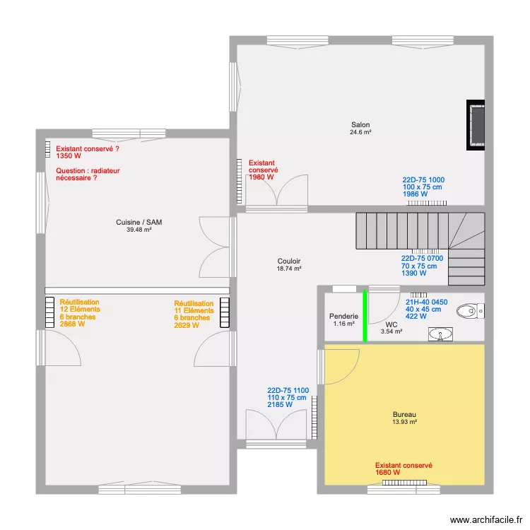 RDC radiateurs. Plan de 