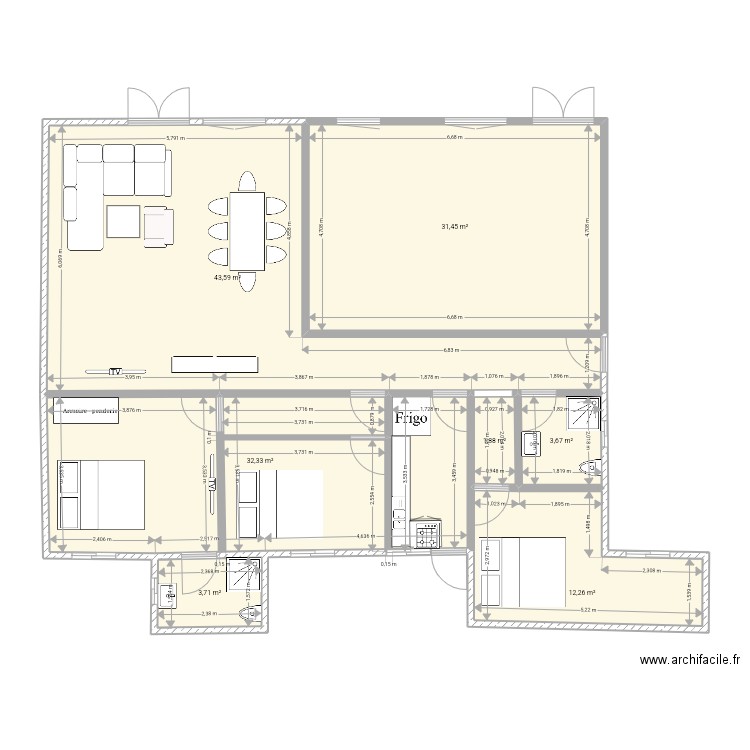 Maison mater. Plan de 7 pièces et 129 m2