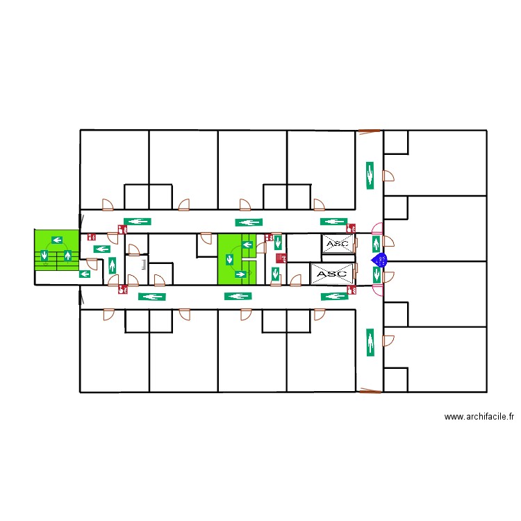 2eme au 8eme etage bouteille 58 ascernseur. Plan de 3 pièces et 21 m2