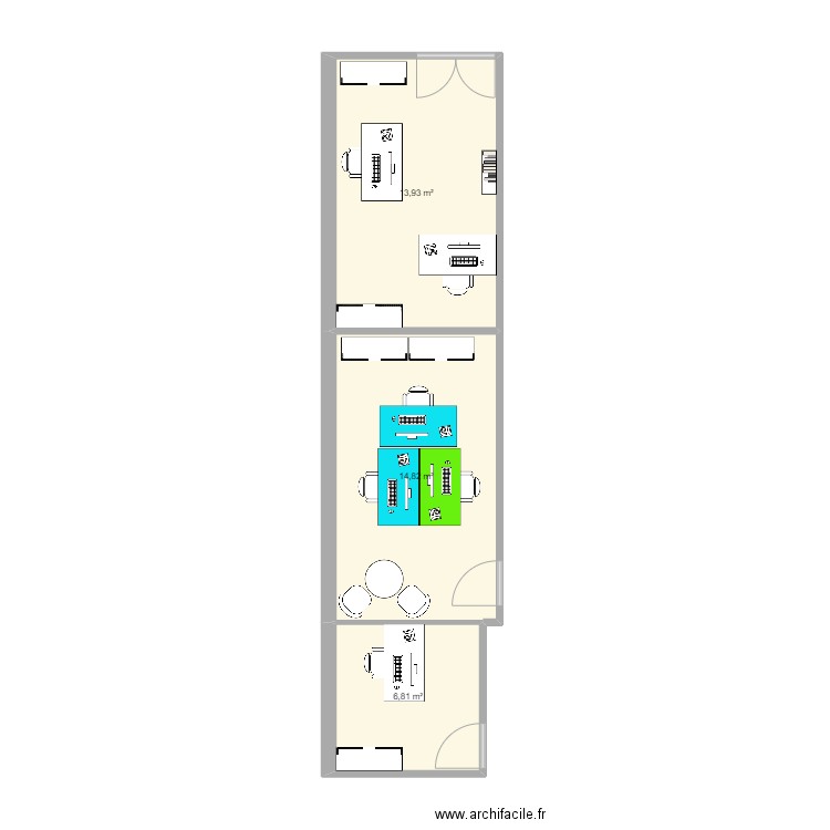 kanban RE. Plan de 3 pièces et 36 m2