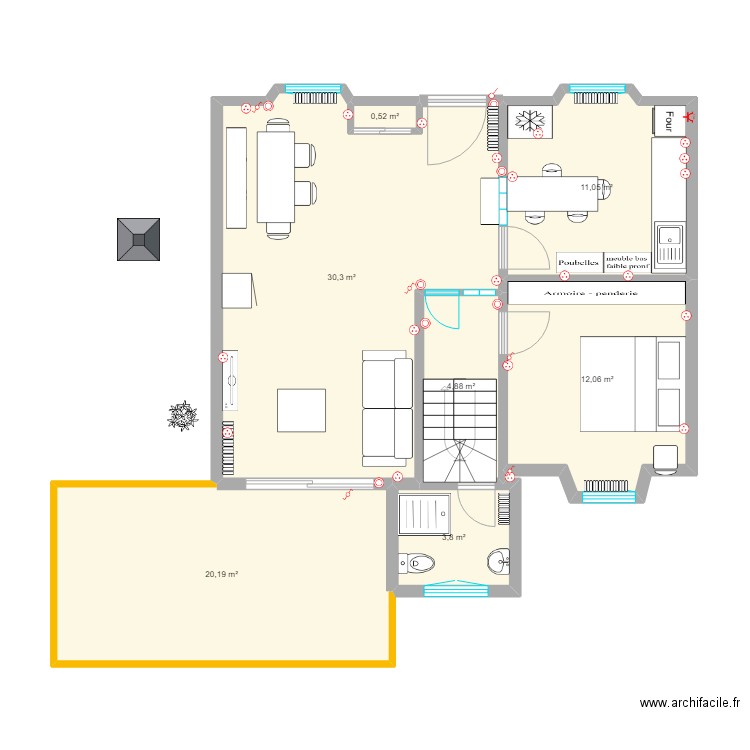 RDC Loperhet V4. Plan de 7 pièces et 83 m2