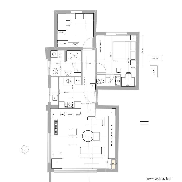 fin janvier avril. Plan de 2 pièces et 9 m2