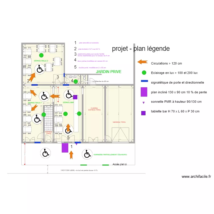 caf&eacute; Laurette Allan apr&egrave;s travaux l&eacute;gende. Plan de 