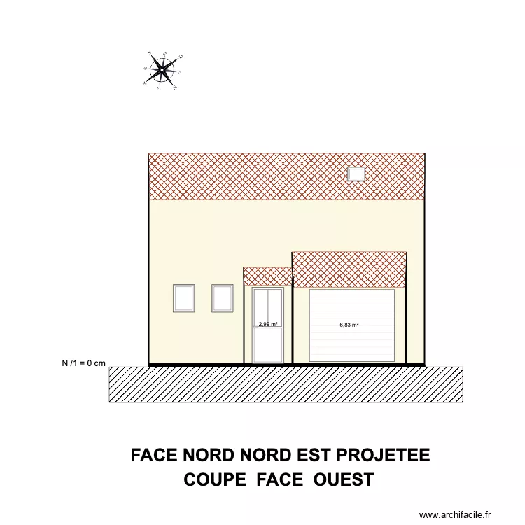 Coupe face nord est projet&eacute;e. Plan de 