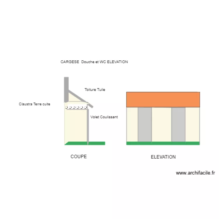 Cargese Douche WC Elevation sept 2017. Plan de 