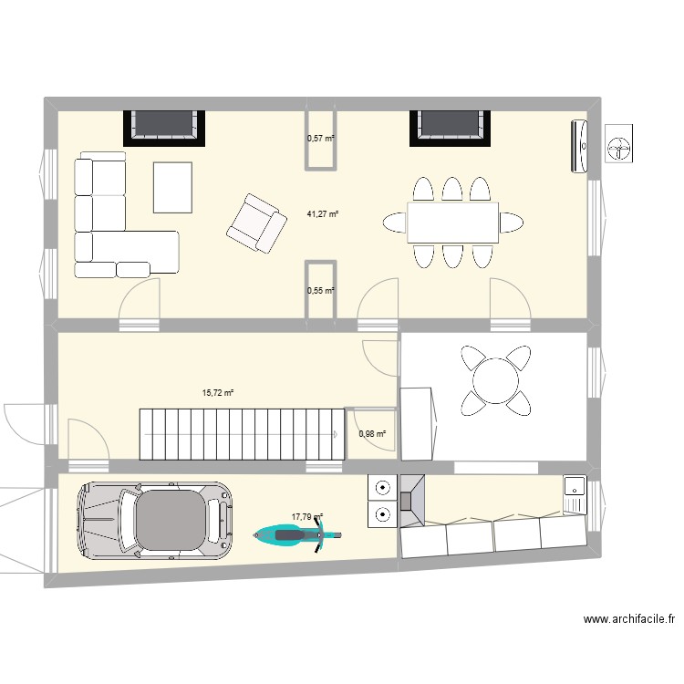 rdc duportal. Plan de 6 pièces et 77 m2