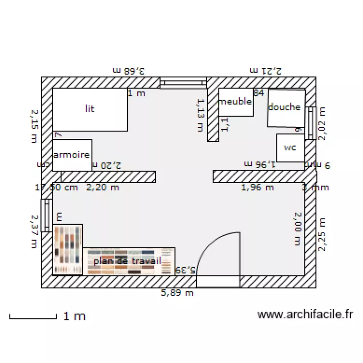 studio de 20m2. Plan de 