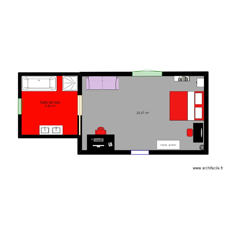 essais 1. Plan de 2 pièces et 32 m2