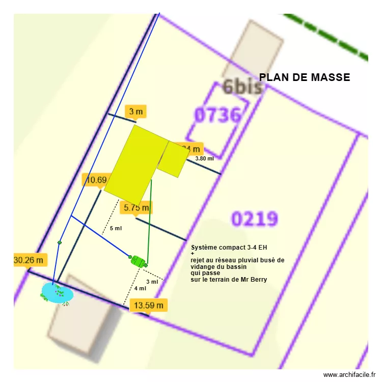 Berry rejet caniveau. Plan de 