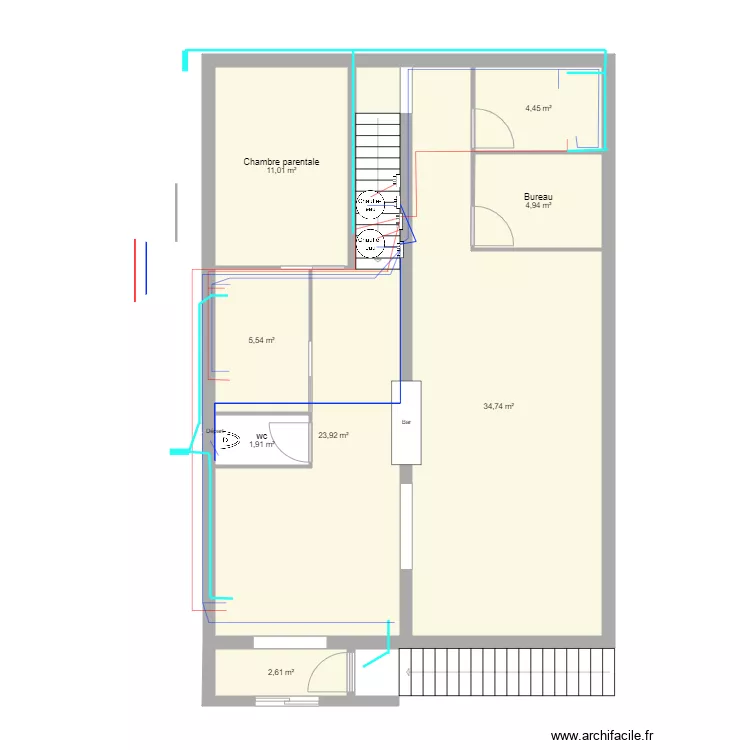 Premier &eacute;tage plomberie. Plan de 