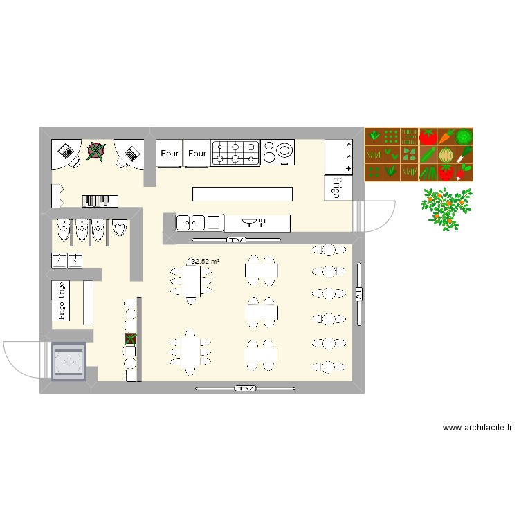 cuisine plan. Plan de 1 pièce et 33 m2