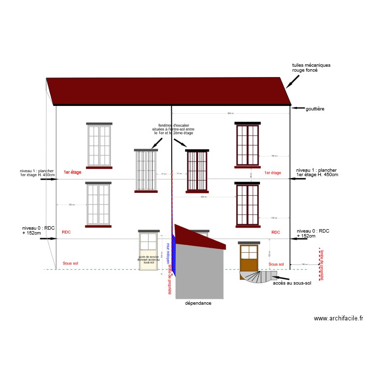 DP4 SO Plan de façade Sud Ouest EXISTANT. Plan de 0 pièce et 0 m2