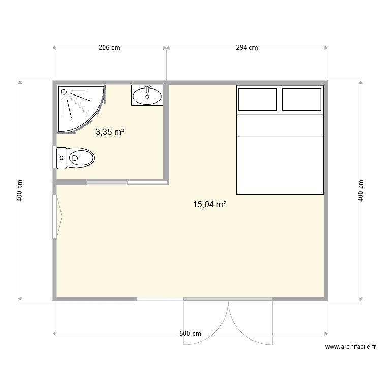 Studio de jardin. Plan de 2 pièces et 18 m2