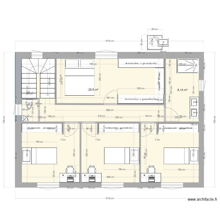 plan refait definitif. Plan de 3 pièces et 62 m2