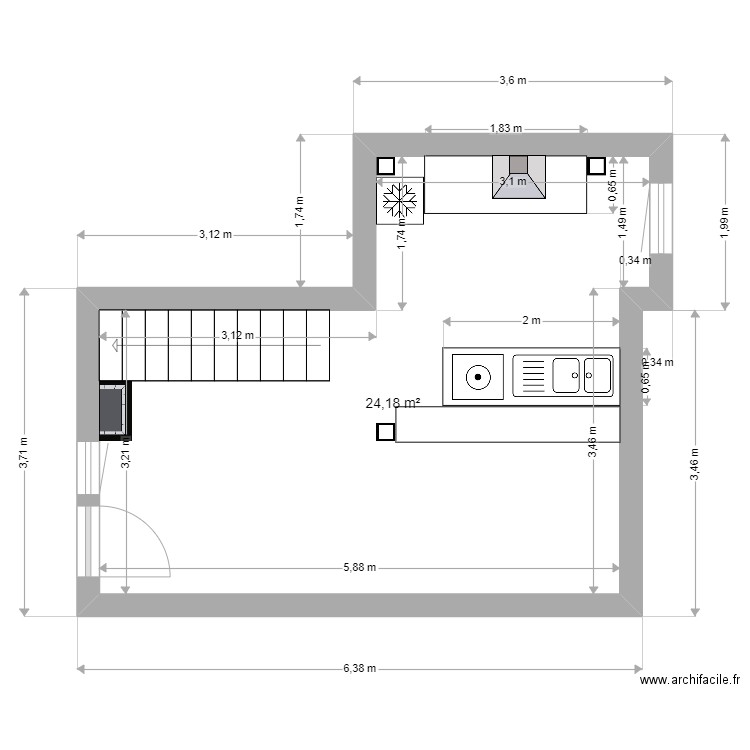 SAUVENT. Plan de 1 pièce et 24 m2