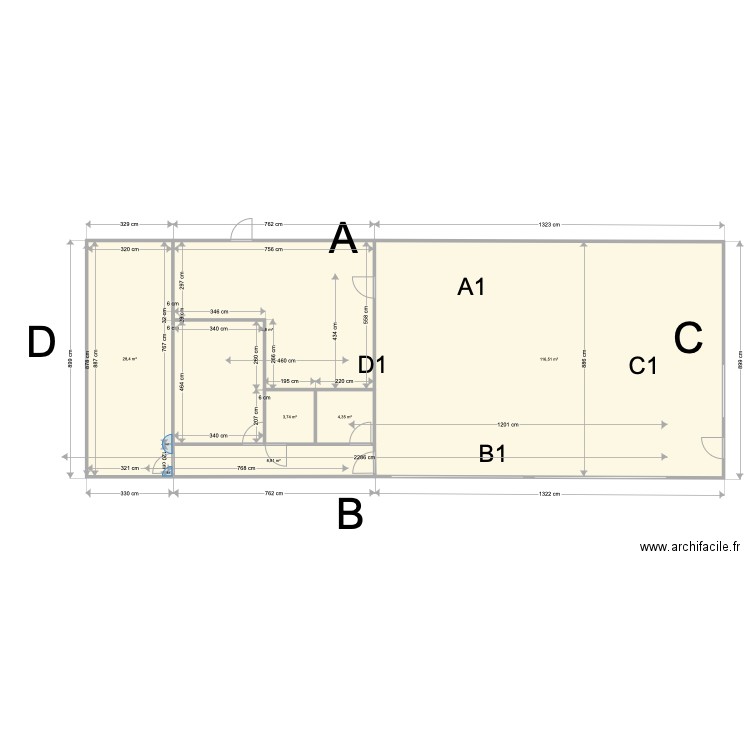 pf2 rectangle. Plan de 6 pièces et 211 m2