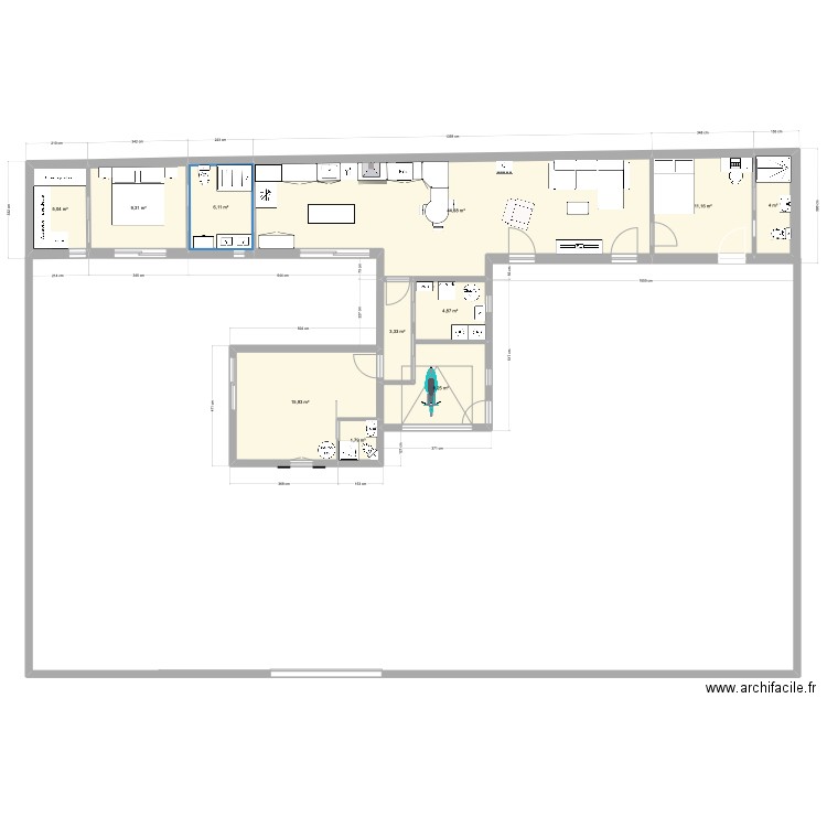 PLAN8. Plan de 11 pièces et 114 m2