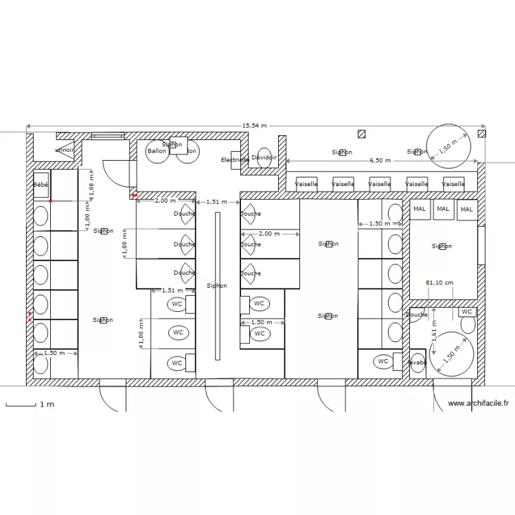 Sanitaire 200pl V2 acc&egrave;s handi. Plan de 