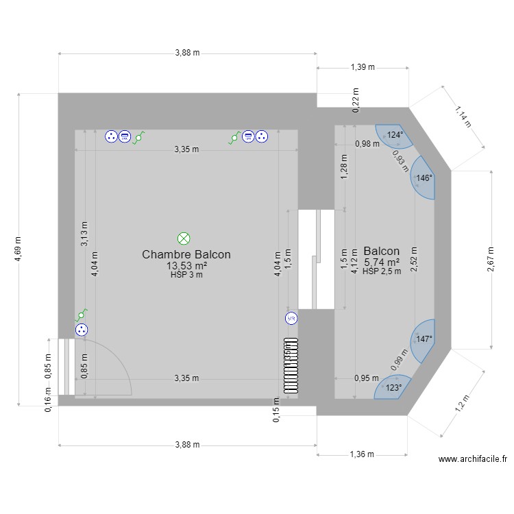 Chambre balcon projet. Plan de 0 pièce et 0 m2