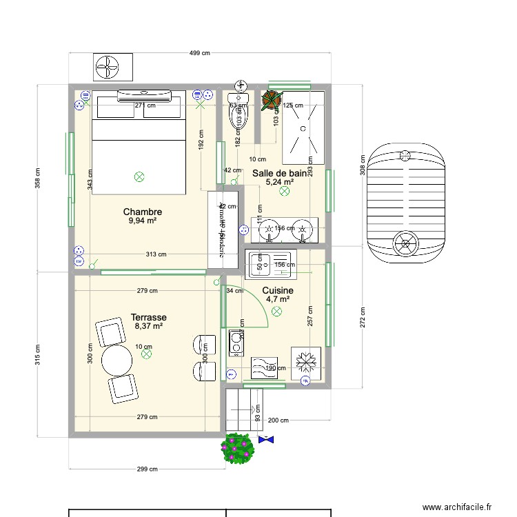 BGLW 25 m2. Plan de 4 pièces et 28 m2