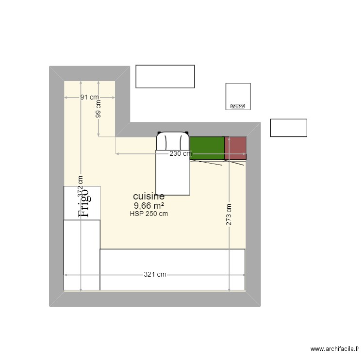 SALON 2. Plan de 1 pièce et 10 m2