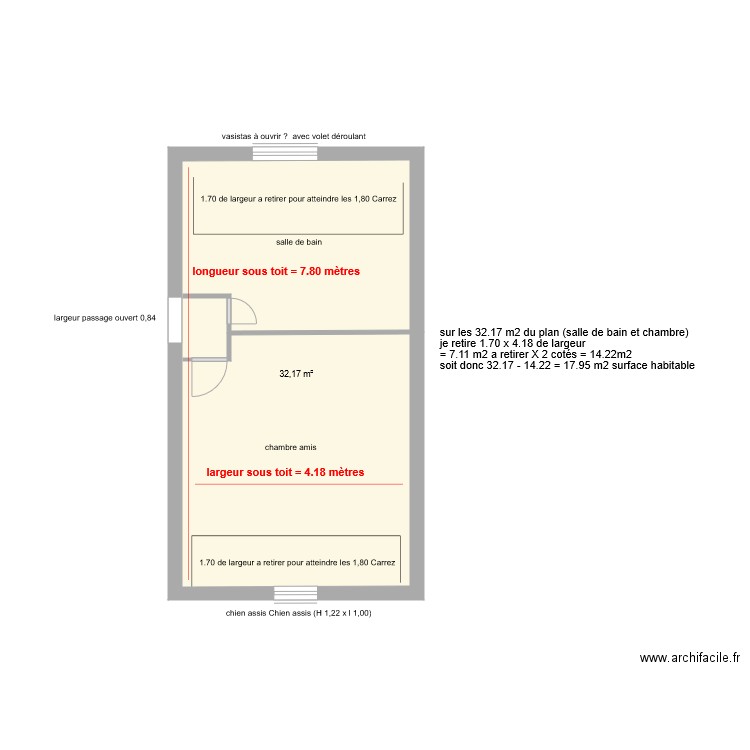 Salle de bains et chambre amis 1er étage projet 2. Plan de 1 pièce et 32 m2