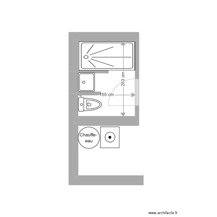 SDB PETIT APPARTEMENT 2. Plan de 1 pièce et 3 m2