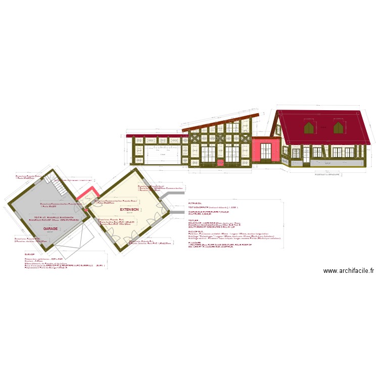 PROJET 4 SAPIL MODIFIE ASPECT EXTERIEUR EXTENSION ET GARAGE. Plan de 0 pièce et 0 m2