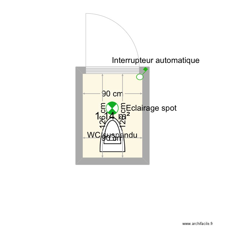 W-C. Plan de 1 pièce et 1 m2