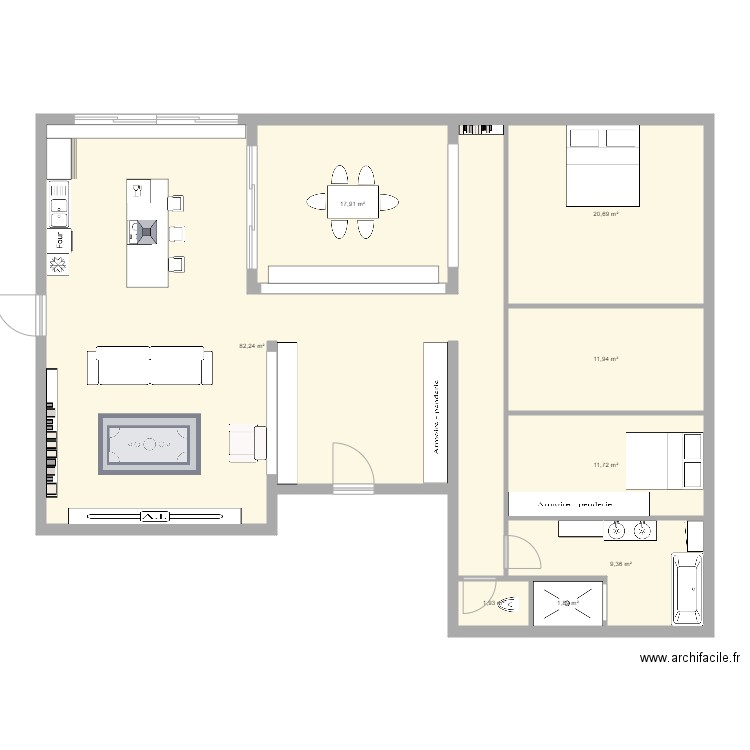 Nouvelle maison plain pied. Plan de 8 pièces et 158 m2