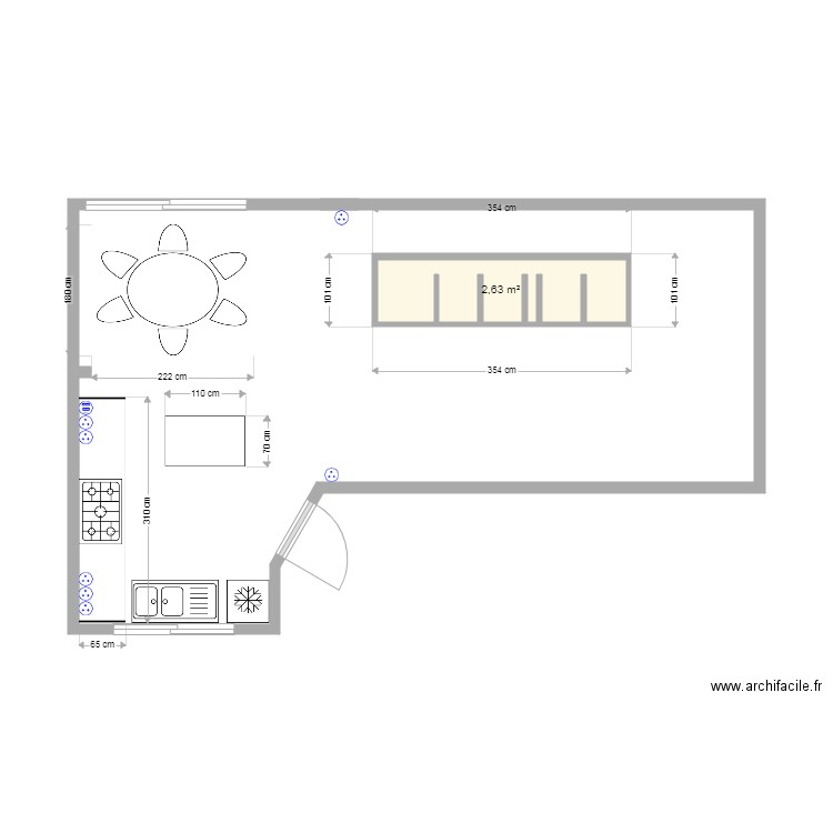 Cuisine. Plan de 1 pièce et 3 m2