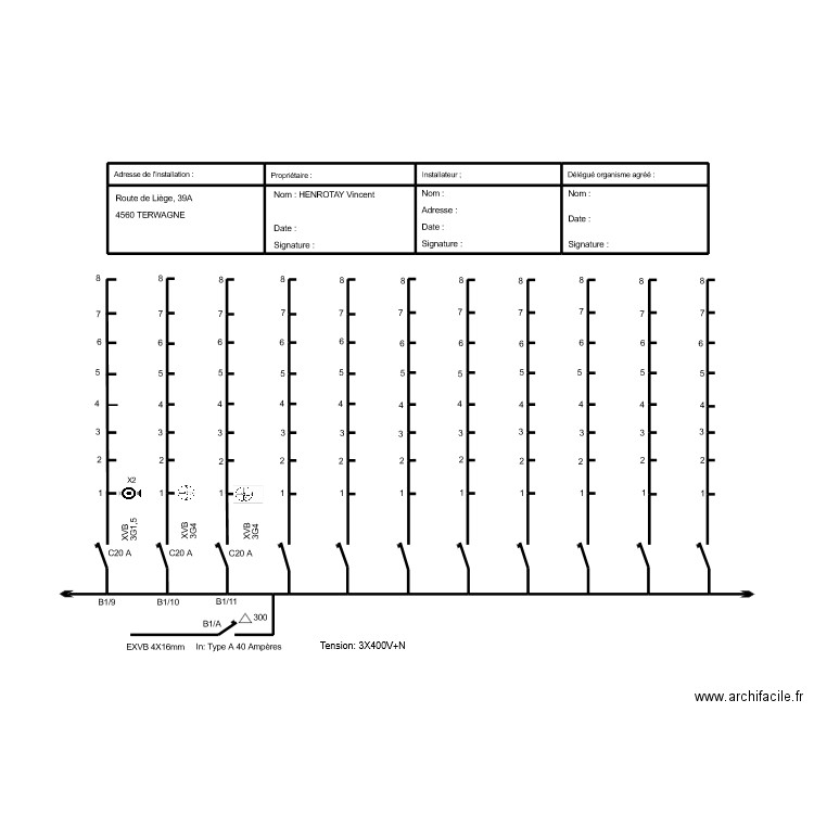 Schéma unifilaire 2 TD B1. Plan de 8 pièces et 15 m2