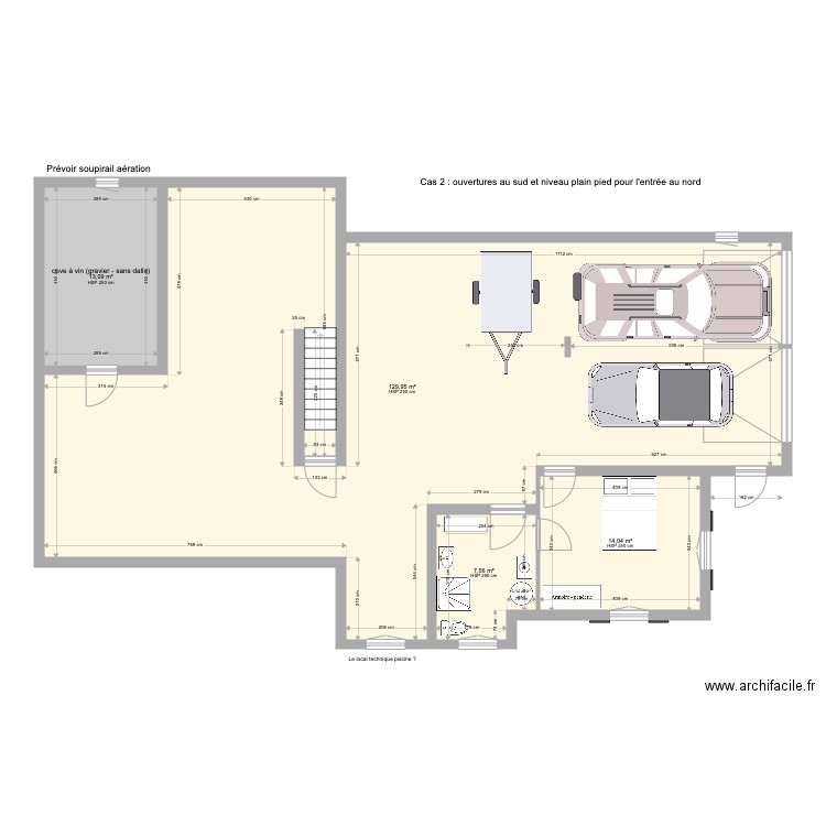 Plan Sous sol maison 2. Plan de 4 pièces et 165 m2