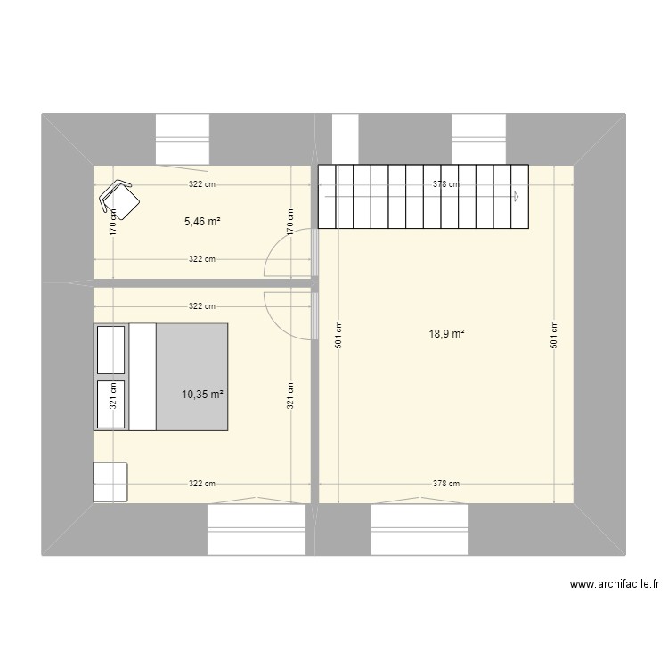 RDC KERLOUAN 01. Plan de 3 pièces et 35 m2