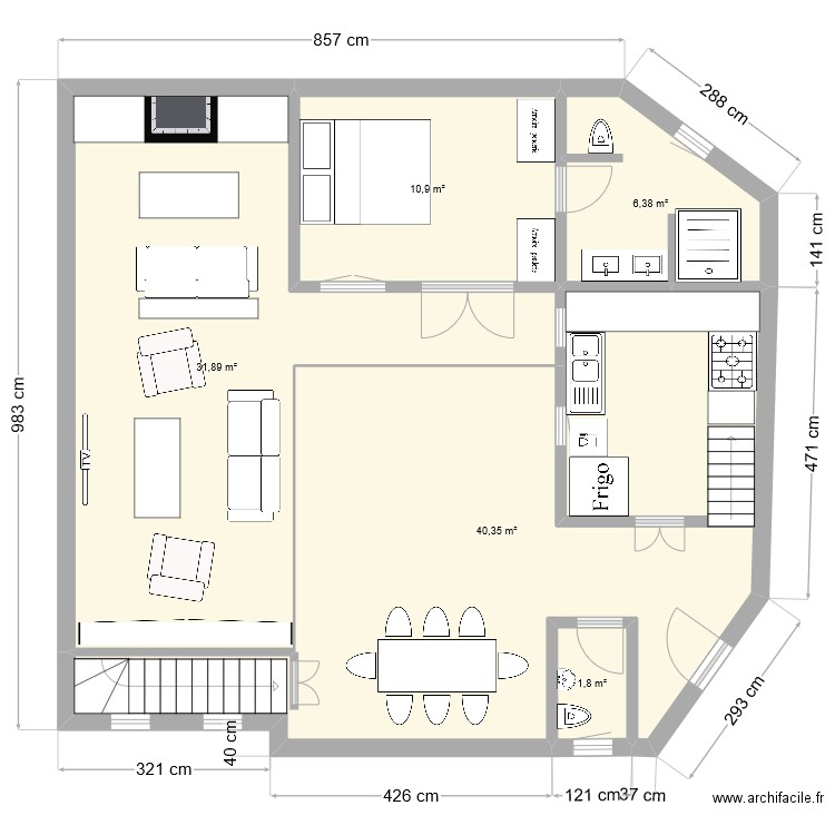 kasbah rdc v.cotes1. Plan de 5 pièces et 91 m2