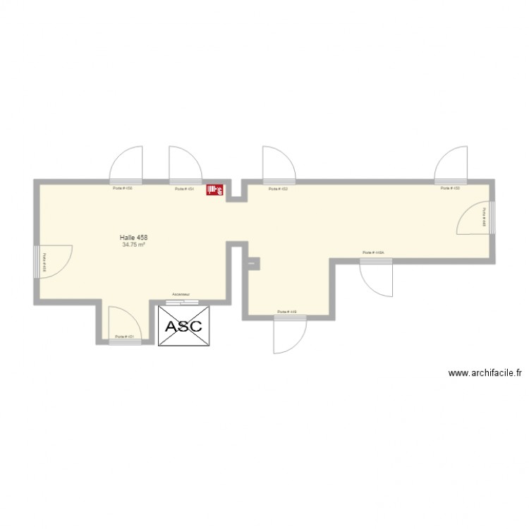 hall 458. Plan de 0 pièce et 0 m2