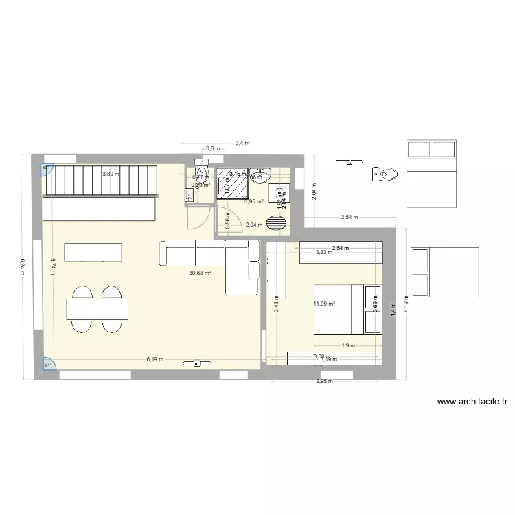 CARO PIERRE ETAGE 1 CHAMBRE E. Plan de 