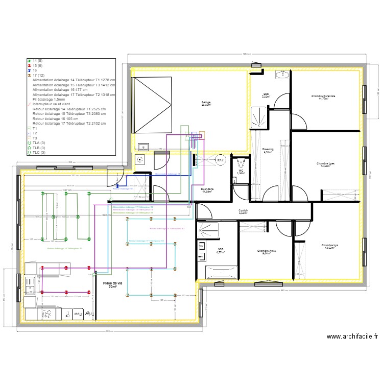 Electricité Luminaire spots PDV. Plan de 11 pièces et 185 m2