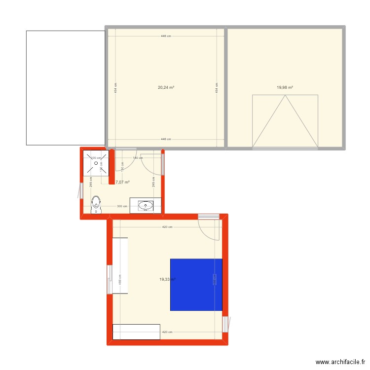 Bedroom/Bathroom 3. Plan de 4 pièces et 67 m2