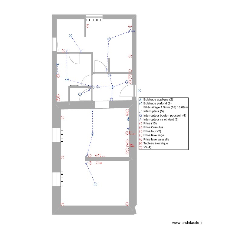 eclairage t2. Plan de 2 pièces et 24 m2