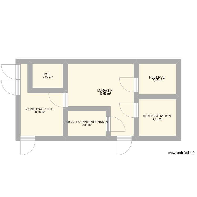 plan Magasin Baudot. Plan de 6 pièces et 29 m2