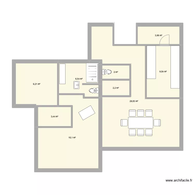 Agrandissement. Plan de 9  et 84 m²