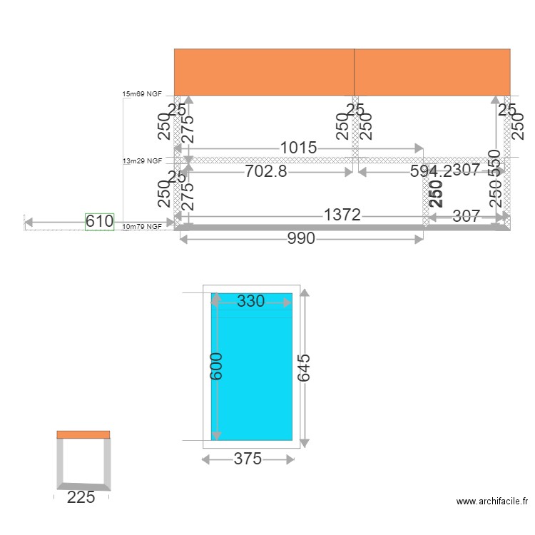 DP3 Plan de coupe projet *. Plan de 1 pièce et 8 m2