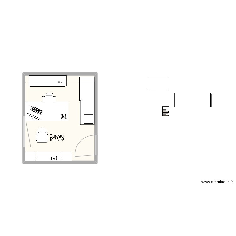 Bureau. Plan de 1 pièce et 10 m2