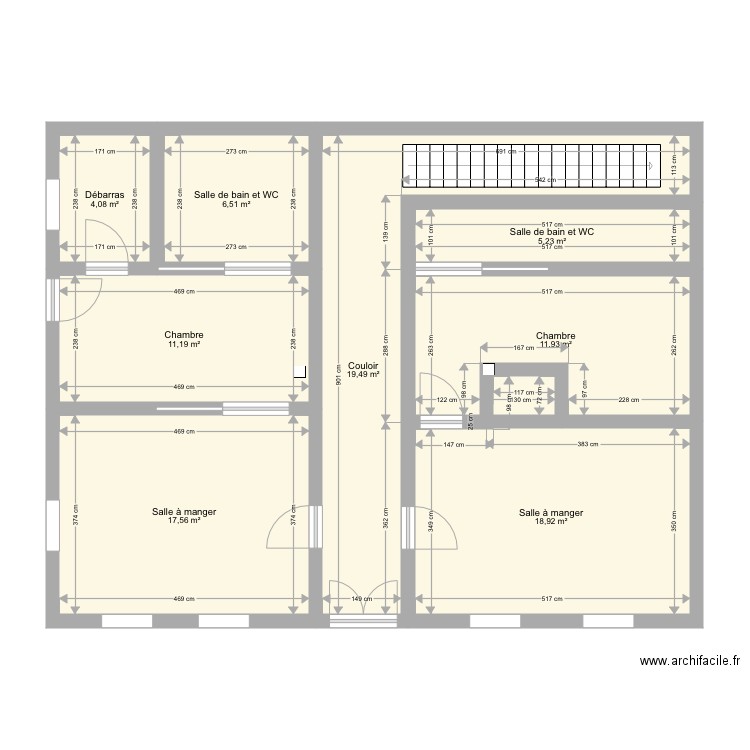 Surface rdc modifiée . Plan de 8 pièces et 95 m2