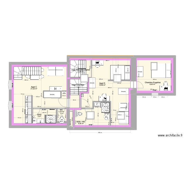 1 er étage Schuman. Plan de 11 pièces et 81 m2